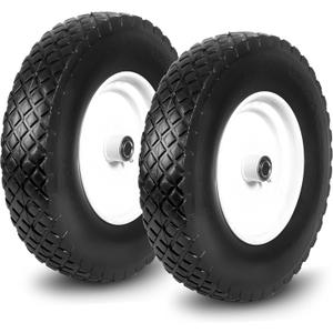 Taifa 2 PCS 16 Inch Rubber Solid Flat Free Replacement Tires and Wheels 4.80/4.00-8 with 3/4'' Axle Bore Hole, Air Less Wheel for Wheelbarrow/Wagon/Hand Truck/Trolley/Garden Cart etc.
