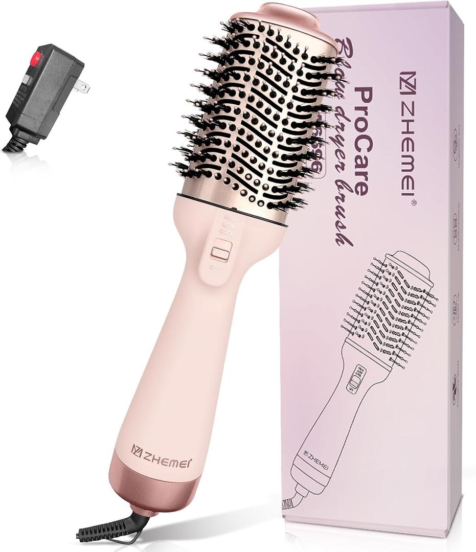 1300W Hair Dryer Brush,4 in 1 Blow Dryer Brush Anti-frizz Ceramic Titanium Barrel with ALCI Safety Plug Professional Salon Hot Air Brush for All Hair Types (Rose gold)
