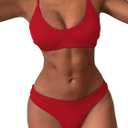 ZAFUL Women's Two-Piece Scoop Neck Bikini Crop Top Criss Cross Push Up Bikini Set Tanks Top Bathing Suit(Small, Red)