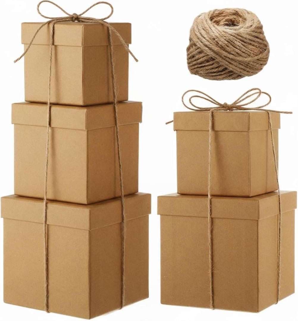 Cholemy 5 Pcs Square Nesting Boxes Decorative Gift Boxes with Lid and Ribbon Assorted Sizes Wrap for St. Patrick's Day, Carnival, Anniversary, Birthday, Bridal Shower Party Gifts(Champagne Gold)