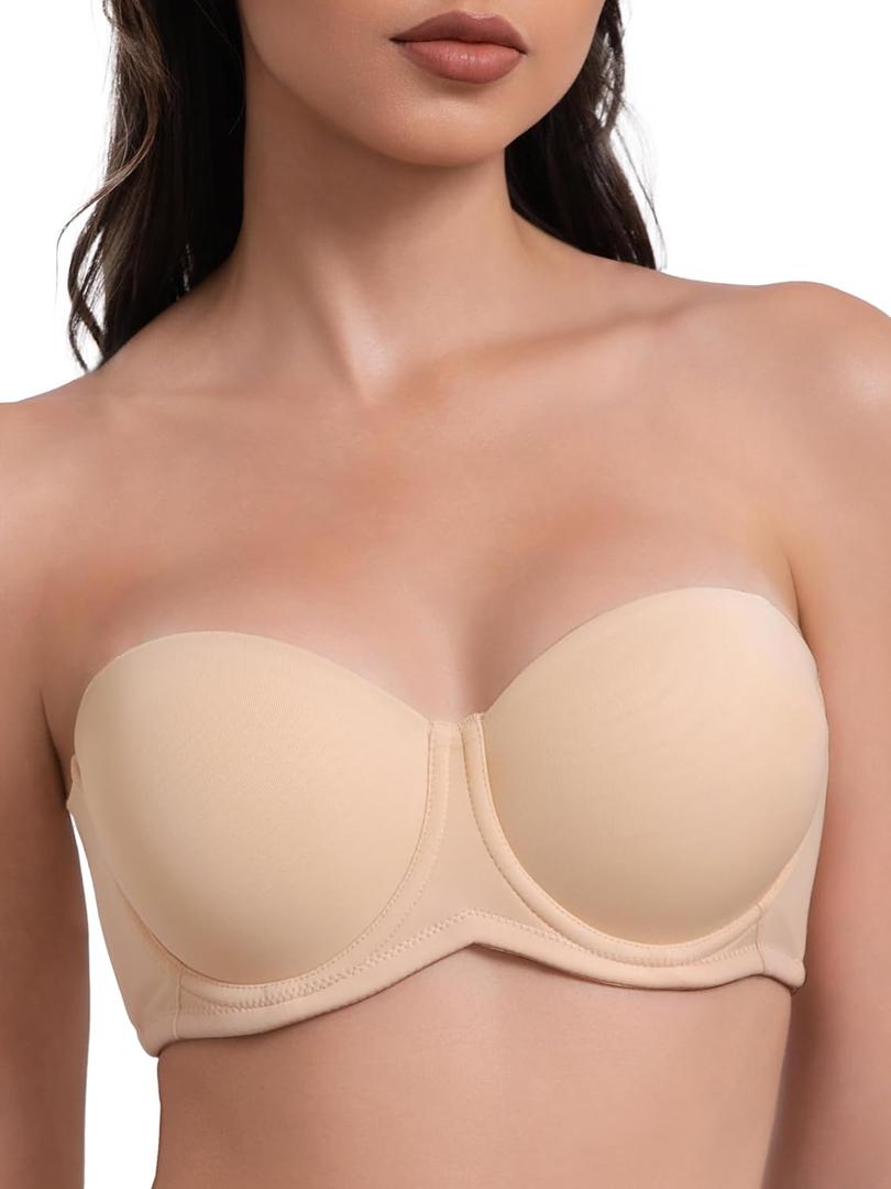 Women's Strapless Bra Multiway Lift Padded Underwire Bra Anti Slip Full Coverage Convertible Brassie (34A, Nude)