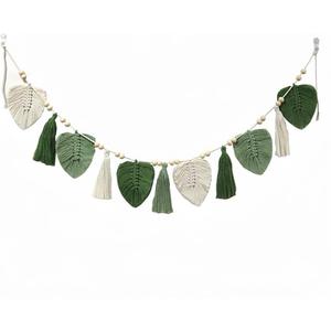 Avoik Macrame Woven Wall Hanging Boho Woven Leaf Tapestry Large Green Leaves Wall Decor Chic Home Decor Handmade Feather Wall Art for Bedroom Living Room Apartment Wall Decorations,Long 59 inch