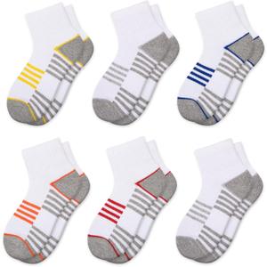 Comfoex Boys Athletic Quarter Socks - Ankle Sports Socks With Cushioned Sole - 6 Pairs, Sizes 4-6, 6-8, 8-10 Years Old