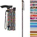 supregear Folding Cane, 5-Level Adjustable Height Walking Stick Lightweight Collapsible Portable Travel Cane with Wrist Strap and T Handle for Elderly Disabled Men Women (Black Polka Dots)