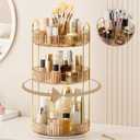 360 Rotating Makeup Organizer, Upgraded 3 Tier Skincare Perfume Organizers for Women, Bathroom Organizer Countertop, Clear Cosmetic Dresser Organizer with Makeup Brush Holder, Sink&Counter(Amber)