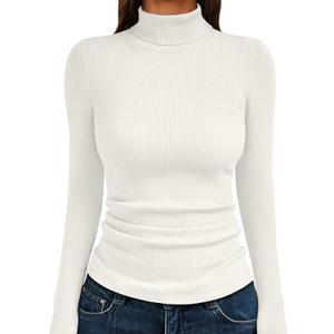 LILLUSORY Womens Turtleneck Ribbed Sweaters Pullover Tops Long Sleeve Winter Clothes 2025 (Small, White)
