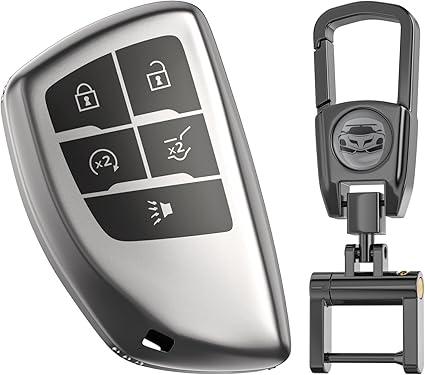 for Chevy GMC Key Fob Cover with Keychain.TPU Keyshell No Screws Required for Installation. Compatible with 2021-2025 Silverado Sierra Tahoe GMC Yukon Suburban Denali(Frosted Matte Gray-5 Buttons)