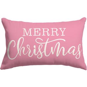 2 x Pink Christmas Lumbar Pillow Cover 12x20 Inches for Xmas Decorations Merry Christmas Throw Pillow Covers Winter Holiday Cushion Case Decoration for Sofa Couch