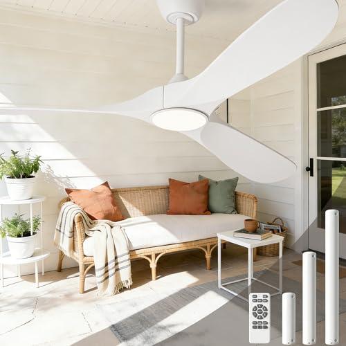 Zronon 72 inch White Ceiling Fan with Light and Remote, Large Modern Outdoor Ceiling Fans with Lights for Patios Porch Indoor Living Room Bedroom Wood 3 Blade Propeller High CFM Damp Rated Fan
