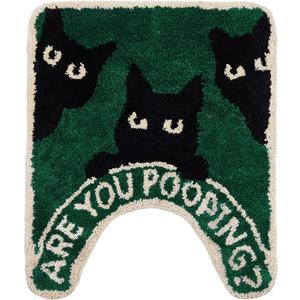 Toilet Rug U Shaped Washable Soft and Absorbent Bathroom Rugs Non Slip Bath Mat Machine Wash Bathroom Contour Rug for Toilet Base, 24 x 20 Inch (Black Cat)