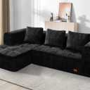 HABUTWAY 103" L-Shaped Modular Sectional Sofa, No Assembly Required Deep Seat Couch with 3 Pillows, Soft Fabric Upholstered, Modern Chaise Lounge for Living Room, Bedroom, Black
