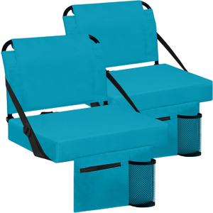 Stadium Seat for Bleachers with Back Support and Wide Padded Cushion Stadium Chair - Includes Shoulder Strap and Cup Holder (Cyan,2 Pack)