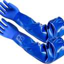 AnTools 25" Heavy-Duty PVC Chemical Gloves, Waterproof Long-Sleeve Work Gloves with Cotton Liner and Non-Slip Grip, for Lab, Pool Cleaning, Oil, and Industrial Work, Blue, Large