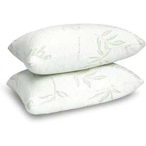 JJDANFILL Rayon Derived from Bamboo Pillow for Sleeping, Shredded Memory Foam Pillow Standard Size Set of 2, Adjustable Cooling Bed Pillow for Side Back Stomach Sleeper with A Washable Cover 20x26