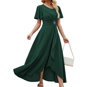 Wedding Guest Dresses for Women Have Pockets Cocktail Dress Ruffle Sleeve A Line Evening Party Formal Dresses for Women XXl