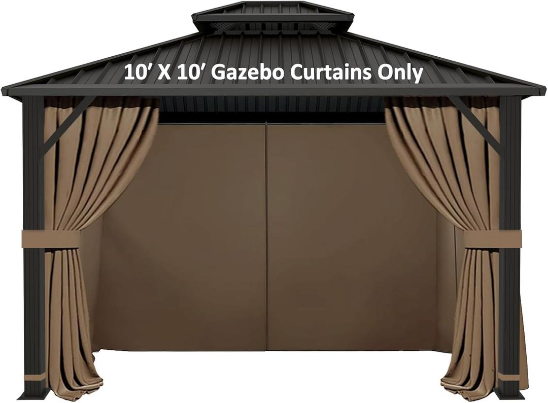 Gazebo Universal Replacement Privacy Curtain - Hugline 10' x 10' Outdoor Waterproof 4-Panels Gazebo Side Wall with Zipper (Curtain Only, Khaki)