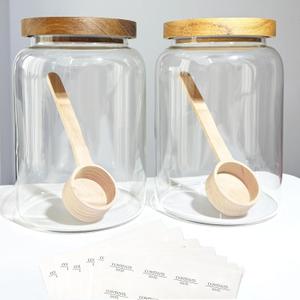 Large Glass Jars with Airtight Wood Lid and Spoon Flour Container Food Glass Jar for Kitchen Storage Canisters for Tea, Spice, Egg, Coffee, Storage Jar Sets (75 Oz, 2200ml)