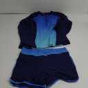Women Long Sleeve Rash Guard - Two Piece Swimsuit with Shorts UPF 50+ Bathing Suit Built in Bra Surf Swim Shirt (Large, Blue Gradient)