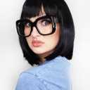 ALLAURA Tina Belcher Wig + Black Glasses + Yellow Hair Clip Set, Edna Black Bob Wig – Compatible with Tina Belcher Costume Adult
