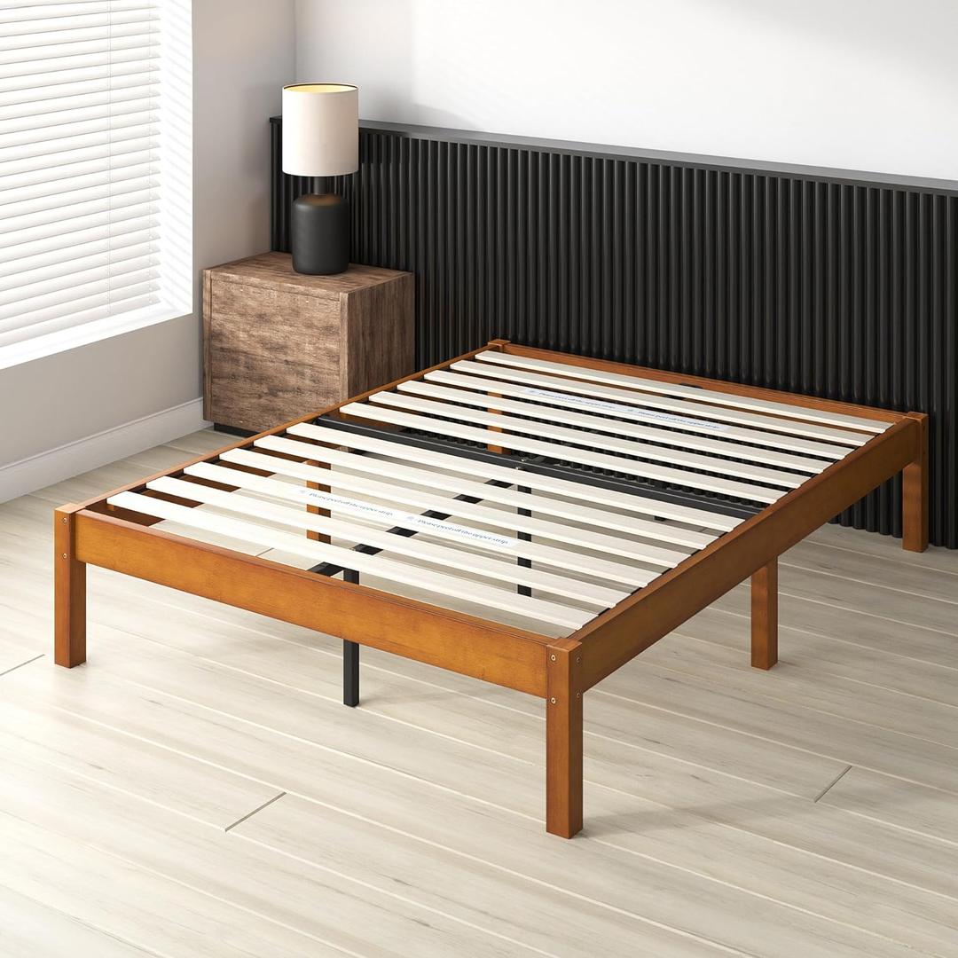 Zinus Ellie 14 Inch Queen Bamboo Platform Bed Frame, Wood Slat Support, No Box Spring Needed, Easy Assembly, Brown