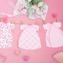 Pink Gingham Baby Dress Bodysuit Banner - Bow Gender Reveal Baby Shower Banner,Floral And Gingham Decorations,Pink Floral Milestone Nursery Decor Keepsake Garland(pink)