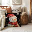 4pack Winter Snow Throw Pillow Case Buffalo Check Plaid with Snowman Santa Cushion Covers Christmas Winter Holiday Farmhouse Decorative Pillowcases 18 x 18 Inches for Sofa Couch(Pink)