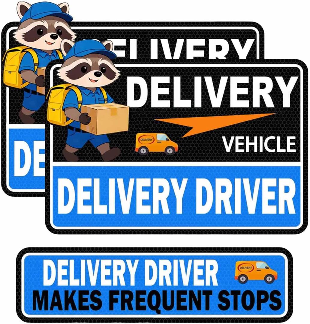 Flex Delivery Driver Car Magnet, 3PCS Frequent Stops Removable Set, Delivery Vehicle Magnet Car Door and Bumper Sign, High Reflective Waterproof Weather-Resistant