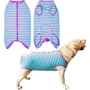 Dogs Recovery Suit Post Surgery Shirt for Female Male Dog, E-Collar Alternative Wound Protective Clothes (Purple stripe-3xl)