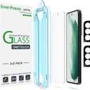 amFilm OneTouch Screen Protector for Samsung Galaxy S22 5G 6.1 Inch, 9H Hardness with Camera Lens Protector, Easiest to Installation and Bubble Free, Tempered Glass, 2 Pack (S22-6.1")