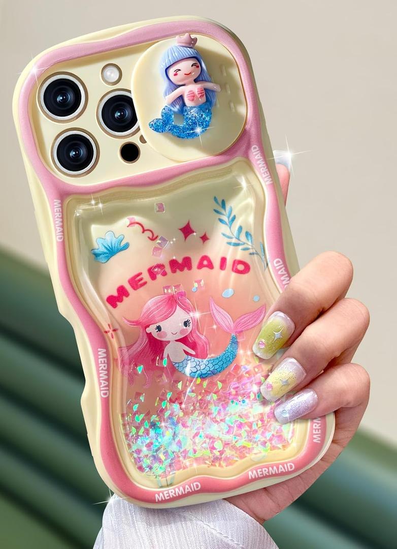 Toycamp for iPhone 16 Pro Max Case - Women Girls Cute Phone Cover Glitter Mermaids with Sliding Camera Cover Unique Girly Teens Design Flowing Liquid Quicksand Case for iPhone 16 Pro Max 6.9 "