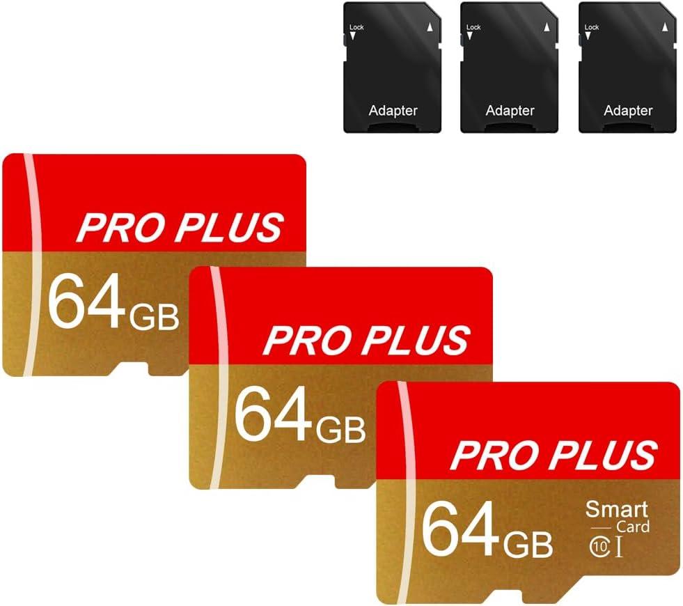 3 Pack TF Card 64GB with Adapter, High Speed Memory Card, UHS-I C10 A1 Memory TF Card for Tablet/Mobile Phone/Camera/Car Audio/Game Console (TF162 64GB-3 Pack)