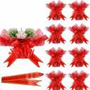 ForraFun 50 Set Valentine Plant Pot Covers Floral Cellophane Wrap Paper Sheets with 15 Bow Decorative Plant Sleeve for Home Flower Pot DIY Decor (Red)