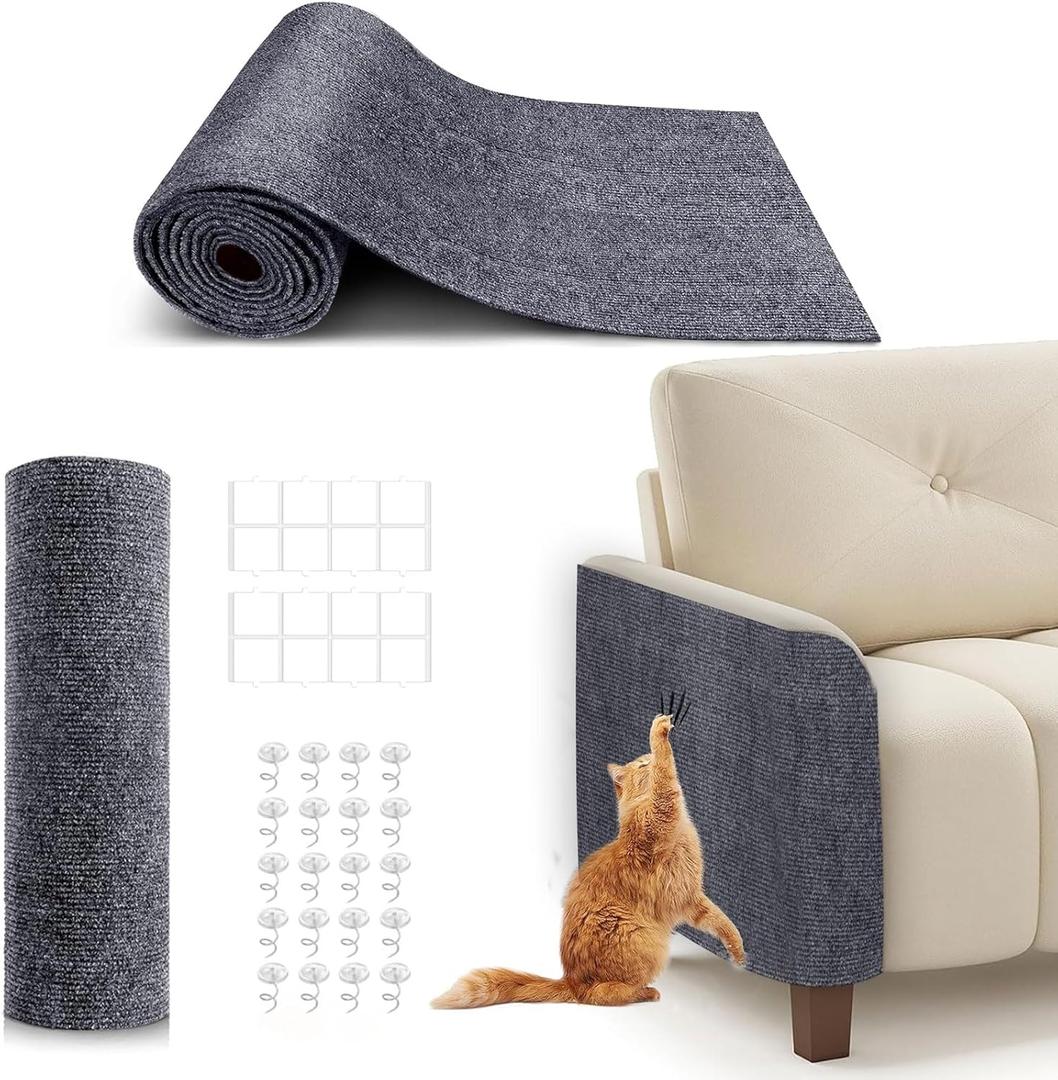 78.7"X15.8" Cat Scratching Mat, Self-Adhesive Cat Scratch Carpet, DIY Cats Scratch Furniture Protector for Couch, Sofa, Wall & Door, Durable Furniture Guards Couch Scratcher from Cats Claws, Dark Grey