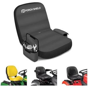 Porch Shield Tractor Seat Cover – Waterproof Riding Lawn Mower Seat Cover with Buffer Base Lawnmower Seat Replacement Up to 15”（ Black and Gray）