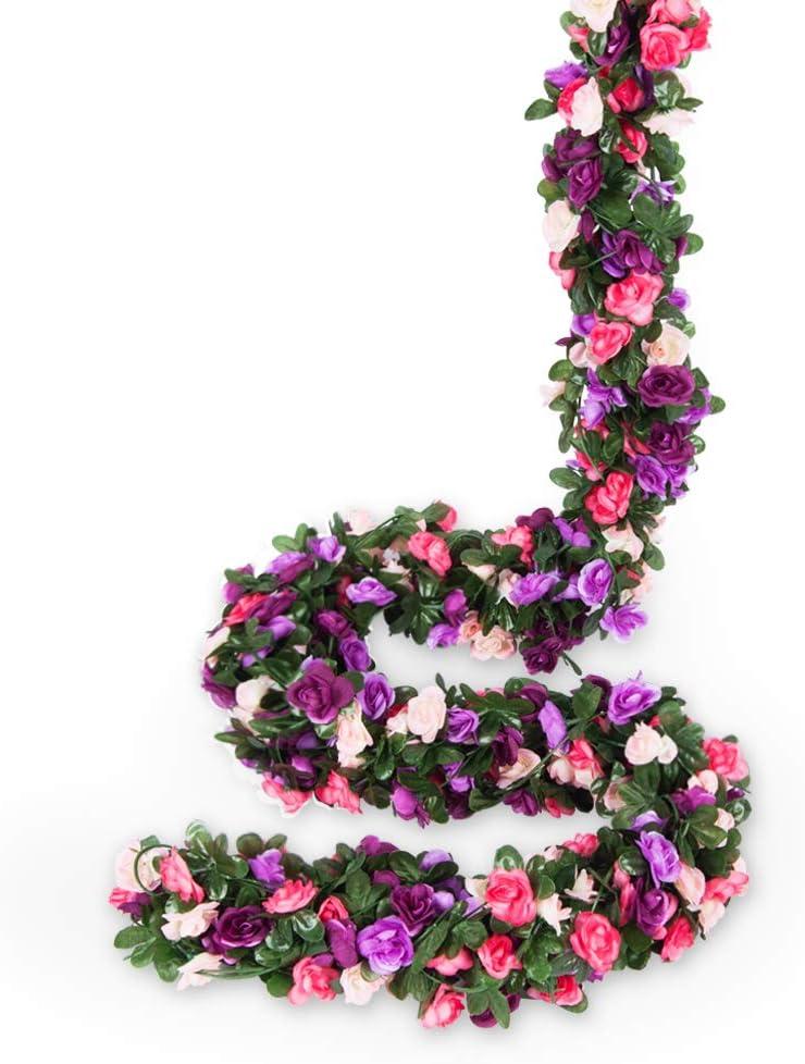 Miracliy 8 Pack 65 FT Flower Garland Decorations Plastic Artificial Flowers for Wedding Decoration Photo Booth Backdrop (Pink&purple)