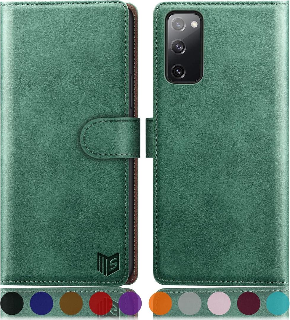 SUANPOT for Samsung Galaxy S20 FE 5G Wallet case RFID Blocking Credit Card Holder, Flip Folio Book PU Leather Phone case Shockproof Cover Women Men for Samsung S20 FE 6.5 case Wallet (Sea Green)