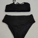 Lilosy High Waisted Tummy Control Ribbed Bikini Crop Top Brazilian Swimsuit Set 2 Piece (Medium, Black)