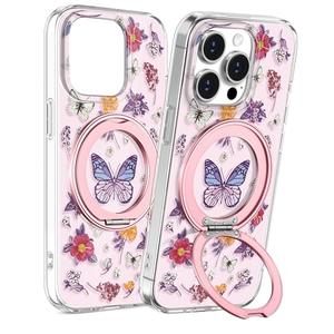 Loheckle for iPhone 15 Pro Max Case with Stand- Compatible with MagSafe Women Girls Cute Girly Unique Design Soft TPU Magnetic Ring Phone Cover for Apple 15 Promax, Butterfly Flower