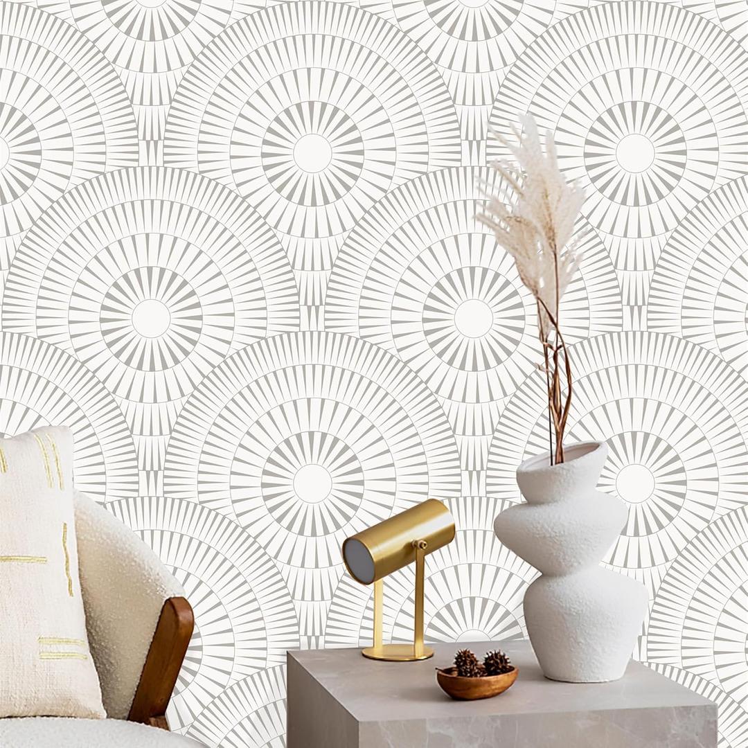 Heroad Geometric Peel and Stick Wallpaper Beige Contact Paper Modern Wall Paper 17.3"x118" Removable Self Adhesive Wallpaper for Bathroom Bedroom Kitchen Cabinets Waterproof Thicken Circle Vinyl Roll