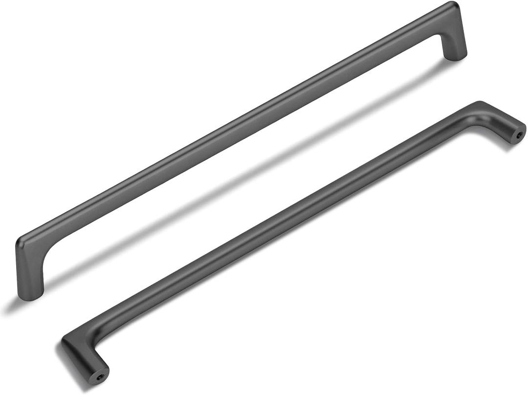 Lardmon 10 Pack Matte Dark Gunmetal Gray Modern Cabinet Pulls 10 Inch(254mm) Hole Center Timeless Drawer Pulls Vanity Pulls Solid Kitchen Cabinet Handles Hardware, 10.4 Inch(264mm) Total Length