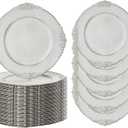 MAONAME 13" Antique White Charger Plates Set of 50, Embossed Plate Chargers Bulk, Round Charger for Dinner Plates, Plastic Table Chargers for Wedding Decor