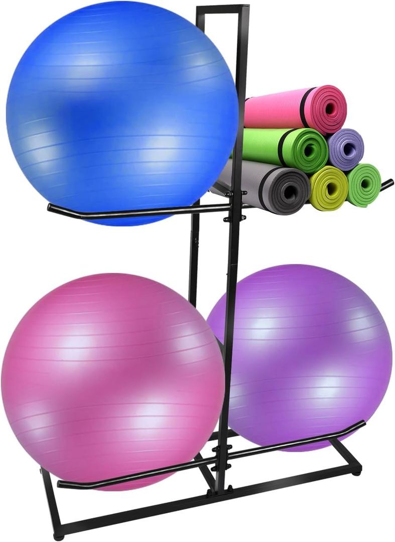 Exercise Ball Holder,Stability Ball Rack, Exercise Ball and Balance Ball Storage Racks Suitable for Yoga Ball Stability Ball Yoga Mats Home and Commercial Gym