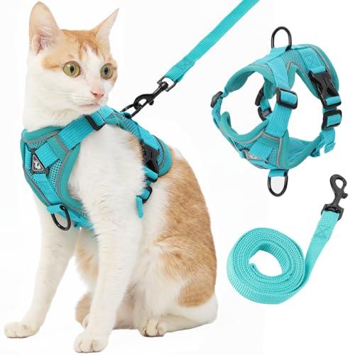 Kodervo Cat Harness and Leash, Reflective Cat Harness Escape Proof for Walking, Adjustable Kitten Harness and Leash Set, 4 Buckles Easy Control Breathable Cat Vest Harness for All Types of Cats, XL