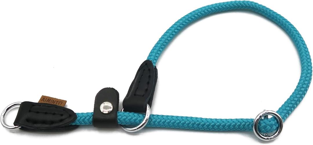Braided Round Martingale Dog Collar, Training Collar with Slidable Stop Ring and Adjustable Stopper - Ideal for Small Dogs (S(1/4") - 14" Long, Light Blue)