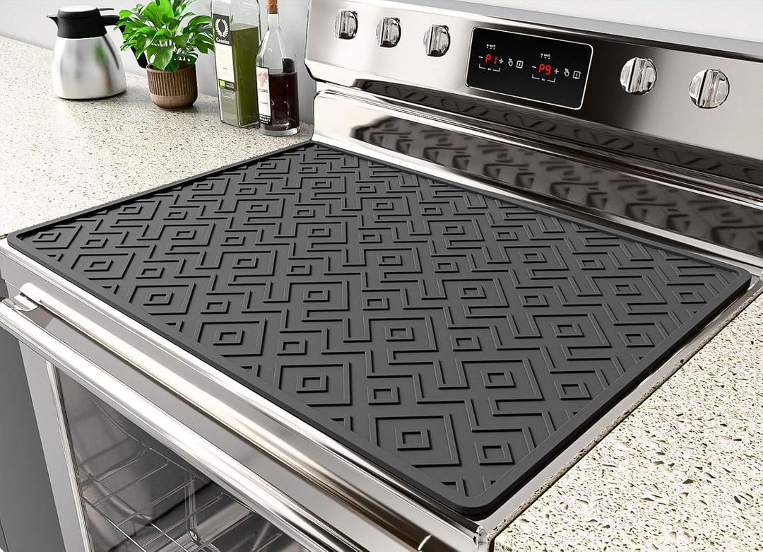 Stove Top Covers for Electric Stove  28x20 Inch Silicone Heat Resistant Cooktop Protector, Non-Slip Glass & Ceramic Stove Mat, Induction Range Cover, Spill & Scratch Guard, XL Dish Drying Mats (Black)