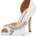 ELEGANTPARK Wedding Shoes for Bride High Heel Platform Bridal Shoes Rhinestones Wedding Heels for Women Pumps Satin Evening Party Prom Dress Pumps (9, Ivory)