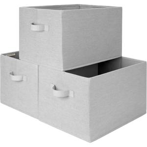 StorageWorks Storage Baskets for Shelves, Fabric Storage Bins, Closet Organization and Storage Basket, Organizer Bins for Clothes, Grey (Cotton-Linen), 3-Pack, Large