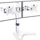 HUANUO 32 inches Dual Monitor Stand up to 17.6lbs, High-Grade Aluminum Free-Standing Dual Monitors Mount for 2 Screens. Fully Adjustable Dual Monitor Stand for Desk with Tilt, Swivel, Rotation, White