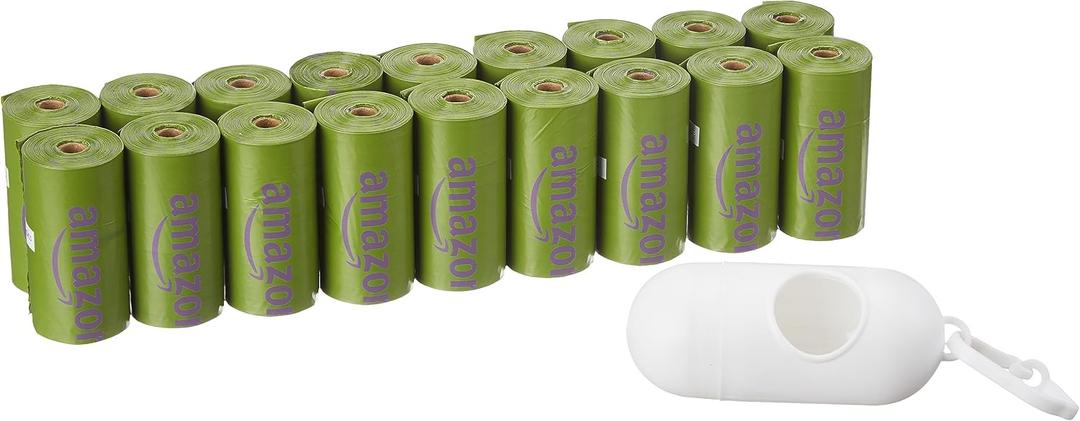 Amazon Basics Dog Poop Bags with Dispenser, 270 Count, Leakproof, Lavender Scented, Includes Leash Clip (15 Count (Pack of 18))