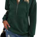 PRETTYGARDEN Women's Casual Long Sleeve Lapel Zipper Sweatshirt Drawstring Loose Pullover Tops,XL